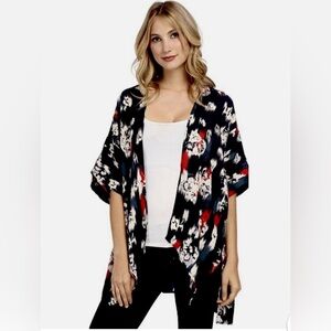 JACK  BB Dakota blue and red silky Floral Kimono Cardigan duster jacket cover up